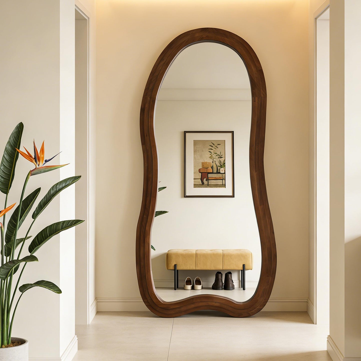DAOYIJIAJU Large Irregular Floor Mirror, 67"x31.5" Organic Floor Mirrors with Triple Layer Solid Wood Frame, Premium Asymmetrical Full Body Mirror for Living Room Entryway Bedroom, Leaning/Hanging