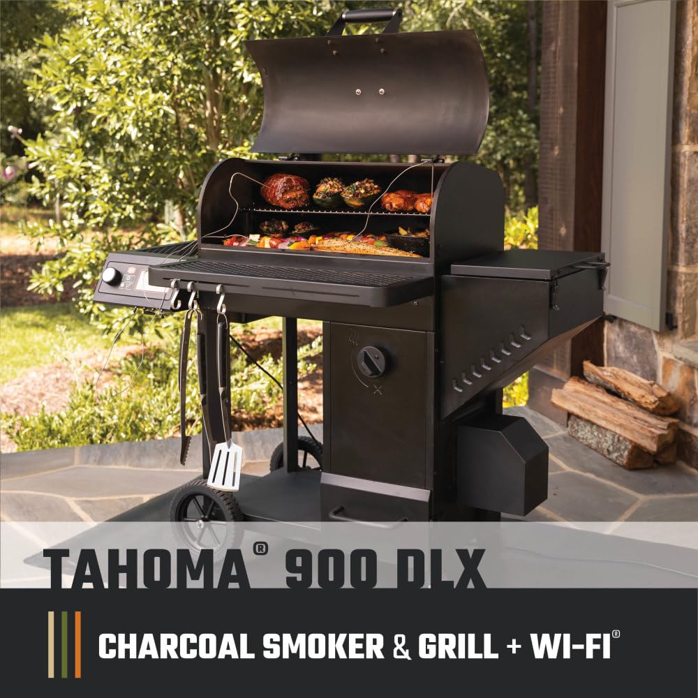 Oklahoma Joe's Tahoma 900 Auto-Feed Charcoal Smoker and Grill w/Wi-Fi with 900 sq. in. Cooking Area in Black