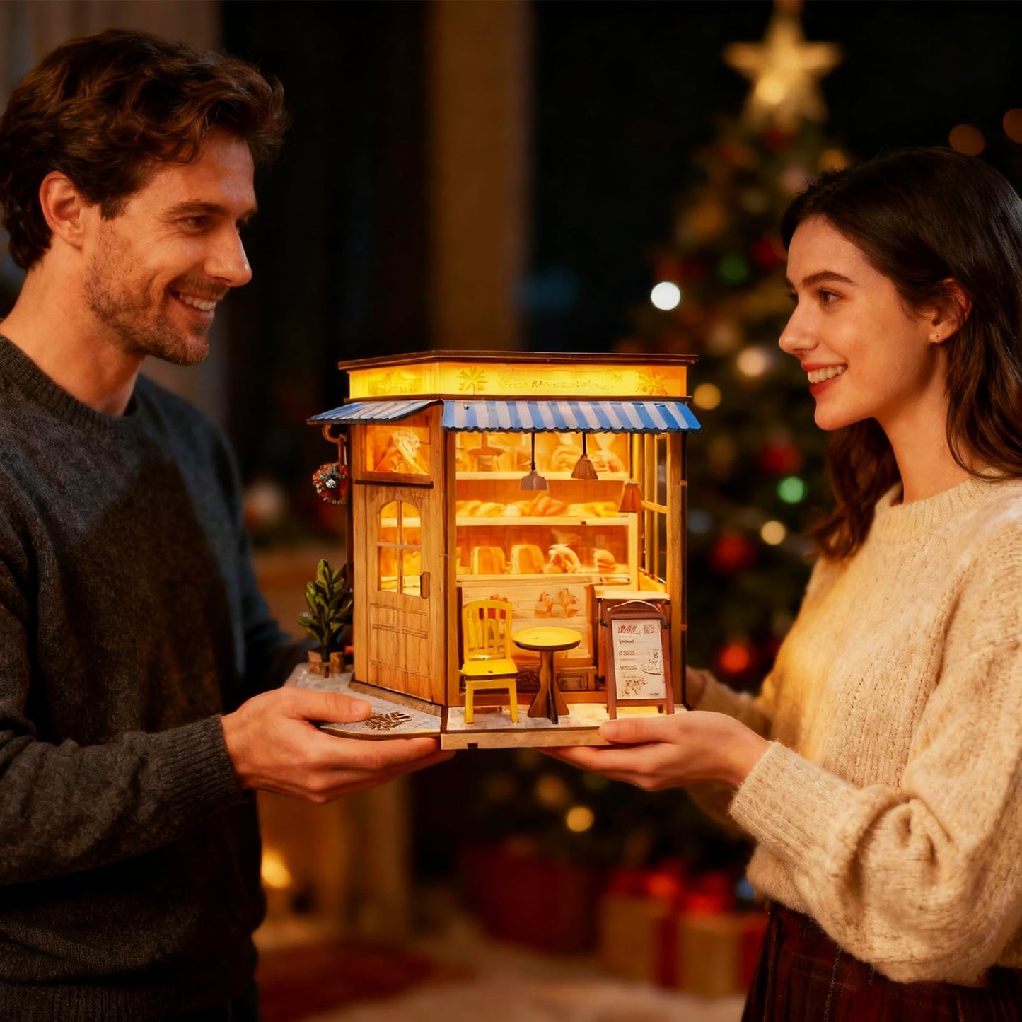 Joibabe DIY Miniature House - LED Lighting Book Nook Kit Dollhouse Kit for Adults and Teens, Book Nook Tiny House Bookshelf 3D Wooden Puzzle, Gifts for Family Friends (Bakery)