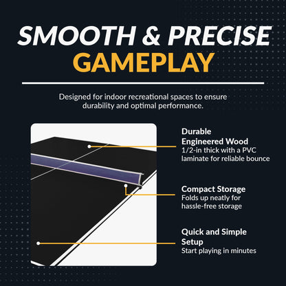 Hathaway 9 ft Quick Set Table Tennis Conversion Top – Regulation Sized, Foldable, Durable Engineered Surface, Protection Pads – Indoor Ping Pong Table Topper for Pool Table w/Net & Posts – Black