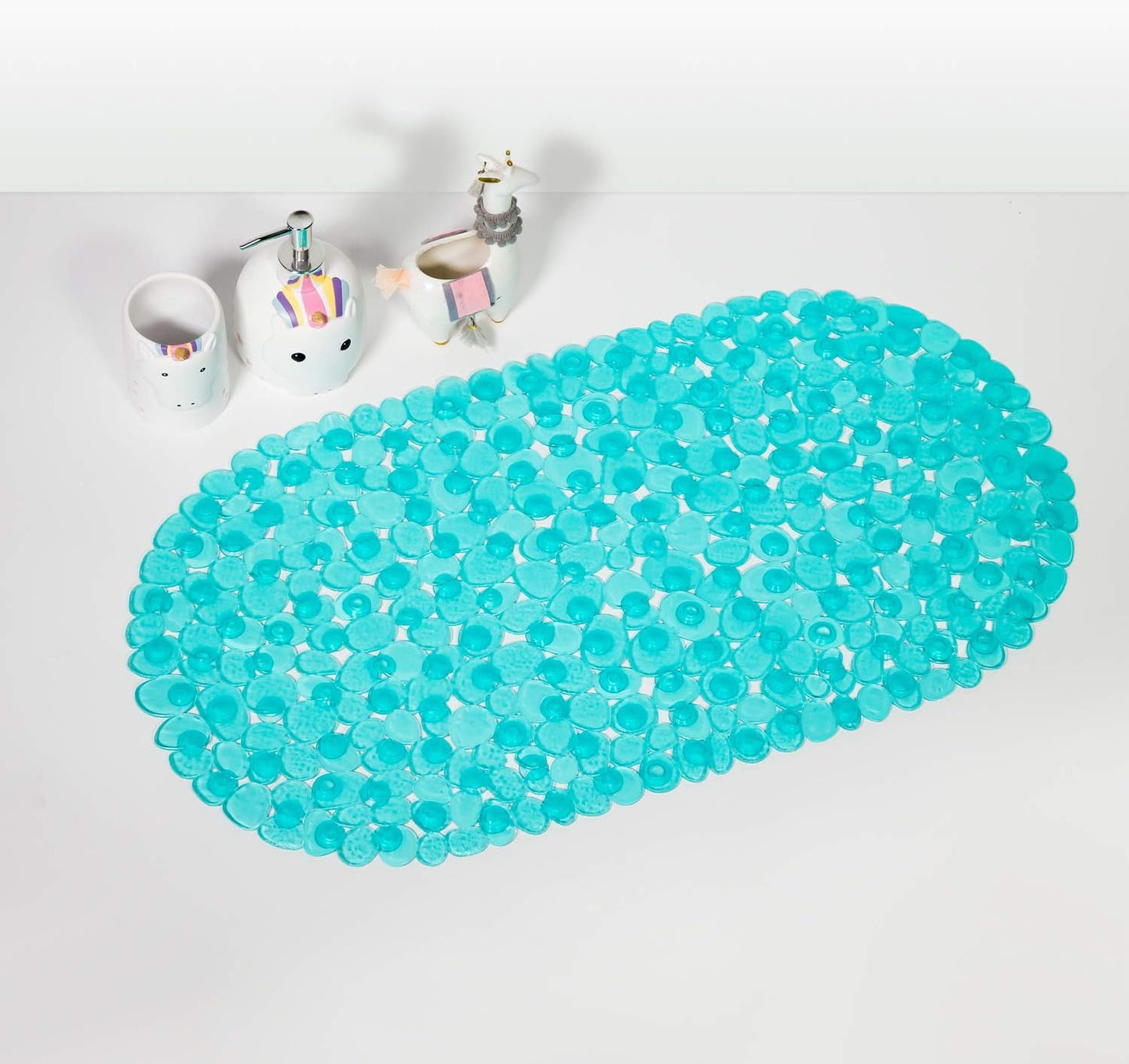 27 14 Inch, WELTRXE Pebbles Bath Mat Oval Non-Slip Bathtub Mat with Suction Cups, Drain Holes for Bathroom Showers