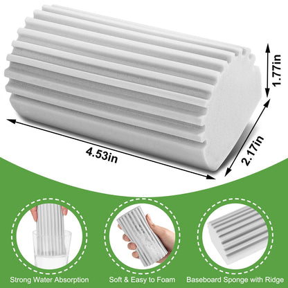 Jeymei 4-Pack Damp Clean Duster Sponge,Gray Damp Dusting Sponge,Duster Baseboard Cleaner Sponge with Ridges,Reusable Wet Duster Sponge,Household Cleaning Sponges for Blinds,Window Track Grooves
