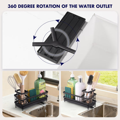 Aurchdly Sponge Holder for Kitchen Sink, Sink Caddy Organizer with High Brush Holder, Kitchen Countertop Organizers and Storage Essentials, Kitchen Decor, Rustproof 304 Stainless Steel