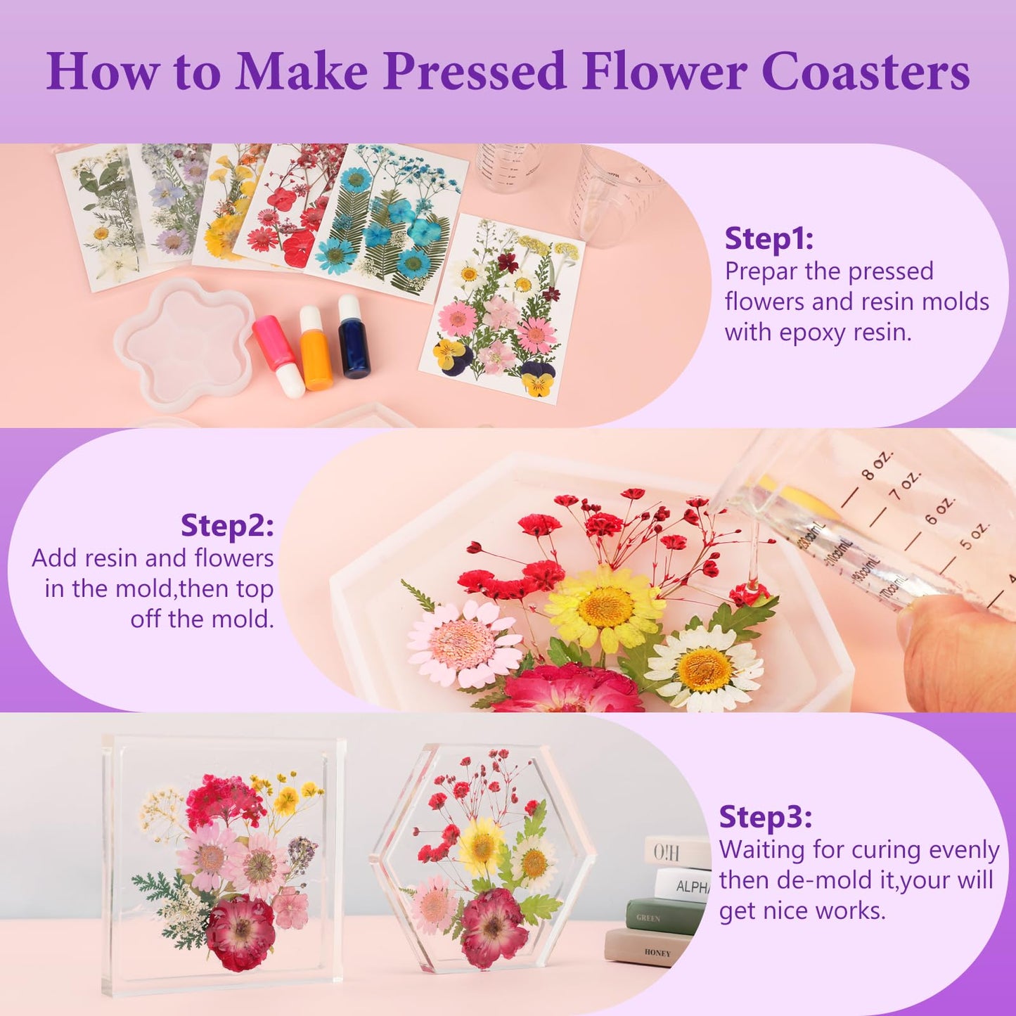 NESCCI 428 Pcs Dried Pressed Flowers for Resin,Real Nature Dried Flowers for Crafts Bulk Dry Flowers Leaves Kit Used for Resin Molds Scrapbooking DIY Art Crafts Candle Soap Making Nails Décor