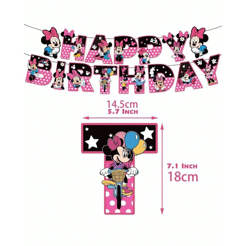 Minnie Party Supplies,32PCS Birthday Decorations Set Include Banner, Balloons, Hanging Swirls, Cake Cupcake Toppers, for Boys Girls Theme Party