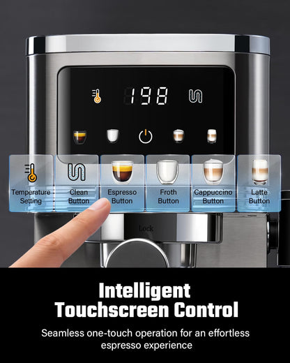 KIDISLE 20 Bar Espresso Machine with Automatic Milk Frother, Cappuccino & Latte Maker, Dual Boiler Coffee Machine (1350W + 1000W), 44oz Water Tank, 24oz Milk Reservoir, Touchscreen, Stainless Steel