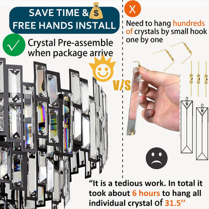 ANTILISHA Modern Crystal Chandelier Lighting Hall Grand Living Room Stairway Chandeliers Pendant Light Fixture for High Ceiling Hanging Round Large Black