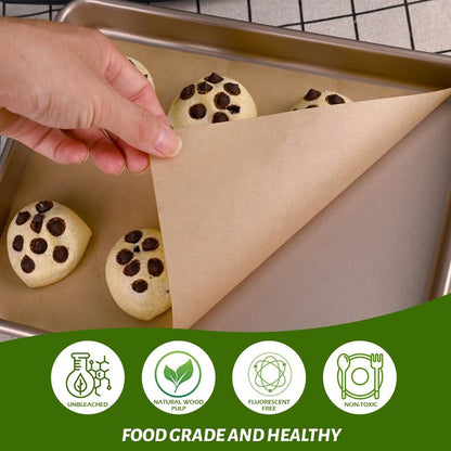 WMKGG 100 PCS Parchment Paper Sheets, 9" x 6.2" Non-Stick Precut Baking Parchment, for Baking Grilling Air Fryer Steaming Bread Cakes Cookies and More(Unbleached)