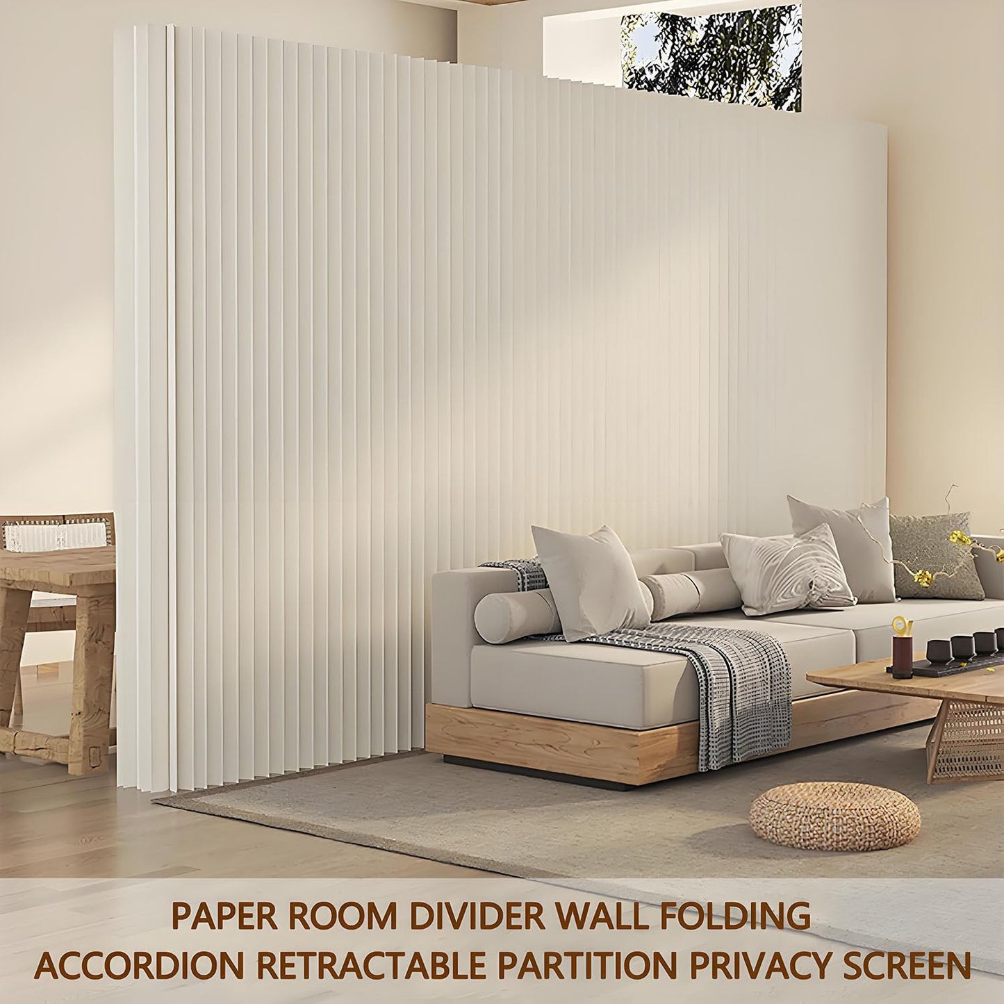 Portable Room Divider Wall, Foldable Room Partition, Adjustable Paper Privacy Screen, Folding Wall Dividers for Room Separation, Decorative Privacy Divider for Home Office Nursery Studio White-7x2m