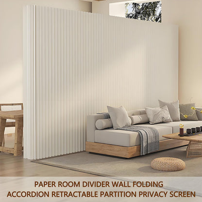 Portable Room Divider Wall, Foldable Room Partition, Adjustable Paper Privacy Screen, Folding Wall Dividers for Room Separation, Decorative Privacy Divider for Home Office Nursery Studio White-7x2m