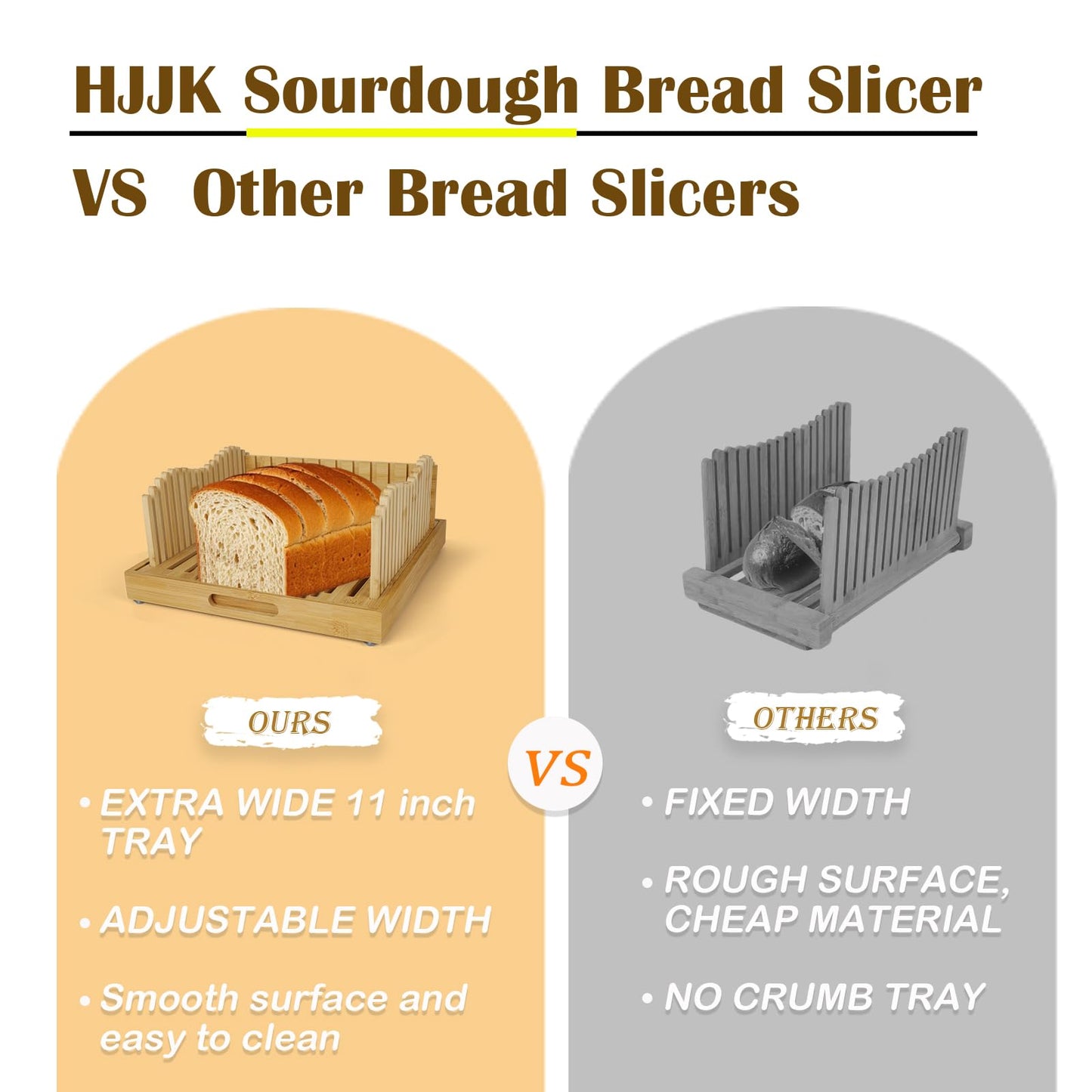 HJJK Bread Slicer for Sourdough Rounds, 11″ Adjustable,Large Wide Capacity, The ideal gift for baking experts(Natural color)