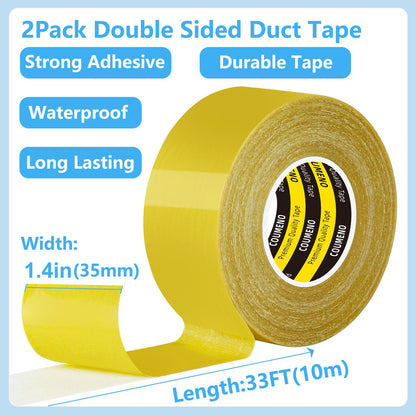 COUMENO Double Sided Tape 1.4inX33FT Heavy DutyClear Fabric Tape for Carpet Rug Mounting Cloth Adhesive Removable for Home Office Craft