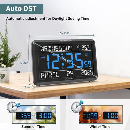 DreamSky Large Digital Clock with Date and Day of Week - Electric Desk Clock for Seniors Elderly, Bedroom Alarm Clock with Battery Backup, Dimmer, USB Port, Auto DST, Temperature, Adjustable Volume