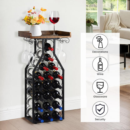 Plinthos Wine Rack Floating Shelvesr Versatile Liquor Stand for Home Bar Mini Bar Table Wine Holder Stand Liquor Cabinet with Glass Holder Wood Tabletop 19 Bottles Floor Dining Room, Living Room