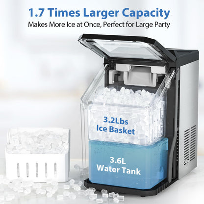 Aeitto Nugget Ice Maker Countertop, 55lbs/24H Ice Machine with 3.6L Water Tank&3.2Lbs Ice Basket, Self-Cleaning Pebble Ice Maker with Stainless Steel Housing for Home Office and Party, Silver