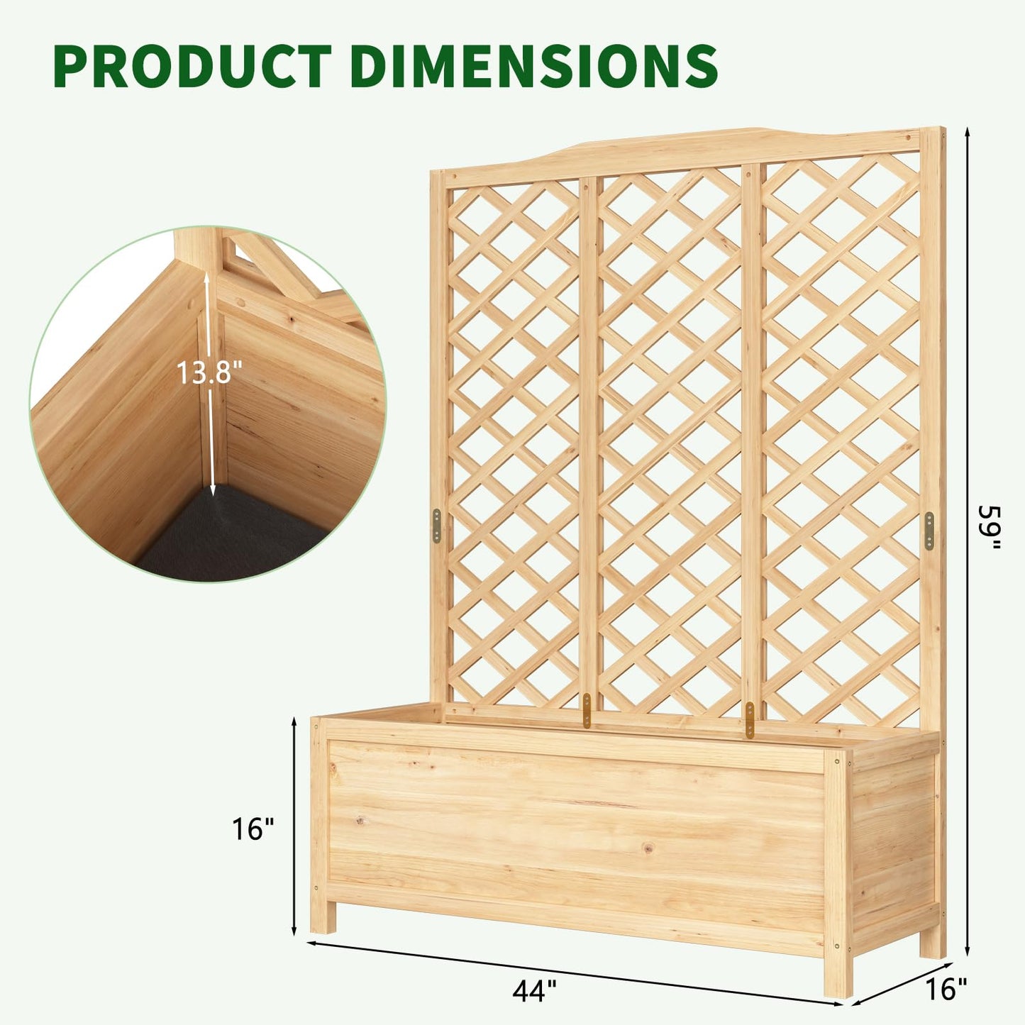 UrGROWA Wooden Raised Garden Bed with Trellis, Freestanding Planter Box with Drainage for Vines Climbing Plants Flowers Herbs, Elevated Gardening Planter for Backyard Balcony Patio