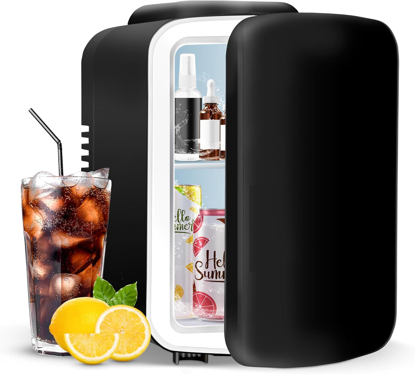 YSSOA 4L Mini Fridge 6 Can Portable Cooler & Warmer for Food, Drinks, Office Desk, Black