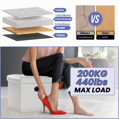 COSYLAND Storage Ottoman 17x13x13in, Leather Rectangle Foot Rest Folding Ottoman for Room Organizer with Handles