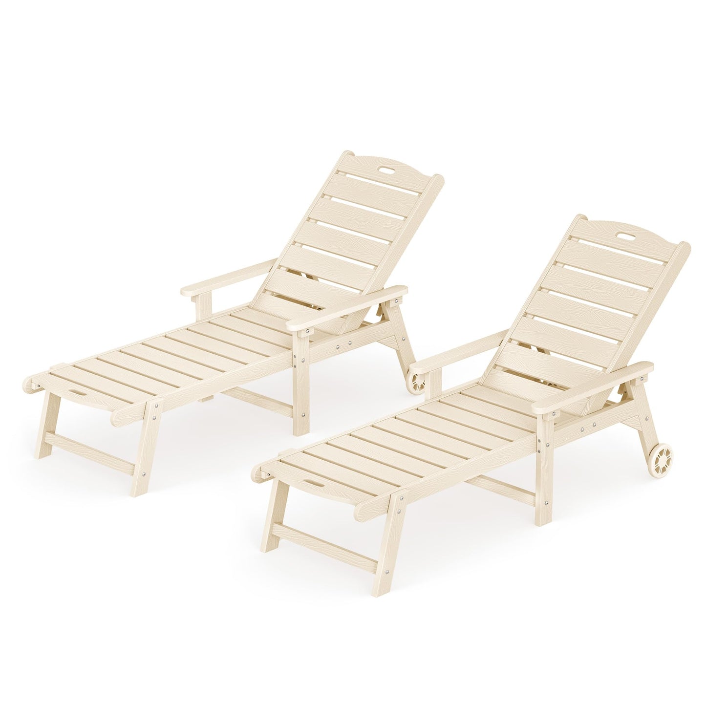 LUE BONA Outdoor Chaise Lounge Chairs Set of 2, HDPS Chaise Lounger, 5 Positions Adjustable Lounge Chairs, Pool Lounge Chair with Wheels for Poolside, Sand