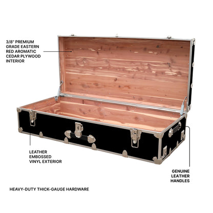 Rhino Trunk & Case Aromatic Cedar Trundle Trunk with Wheels - 44”x20”x12” Home Storage Chest Trunk - USA Made Secure Under Bed Footlocker for Clothes, Blankets & Pillows - Underbed Shoe Storage Box