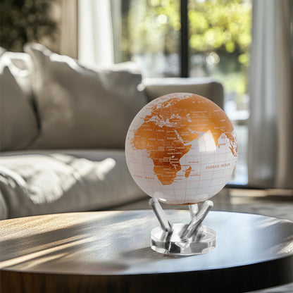 MOVA Globe - Pearl White and Gold Prestige (8.5") | Solar-Powered Rotating World Globe for Desk | Elegant Modern Decor | No Batteries or Wires