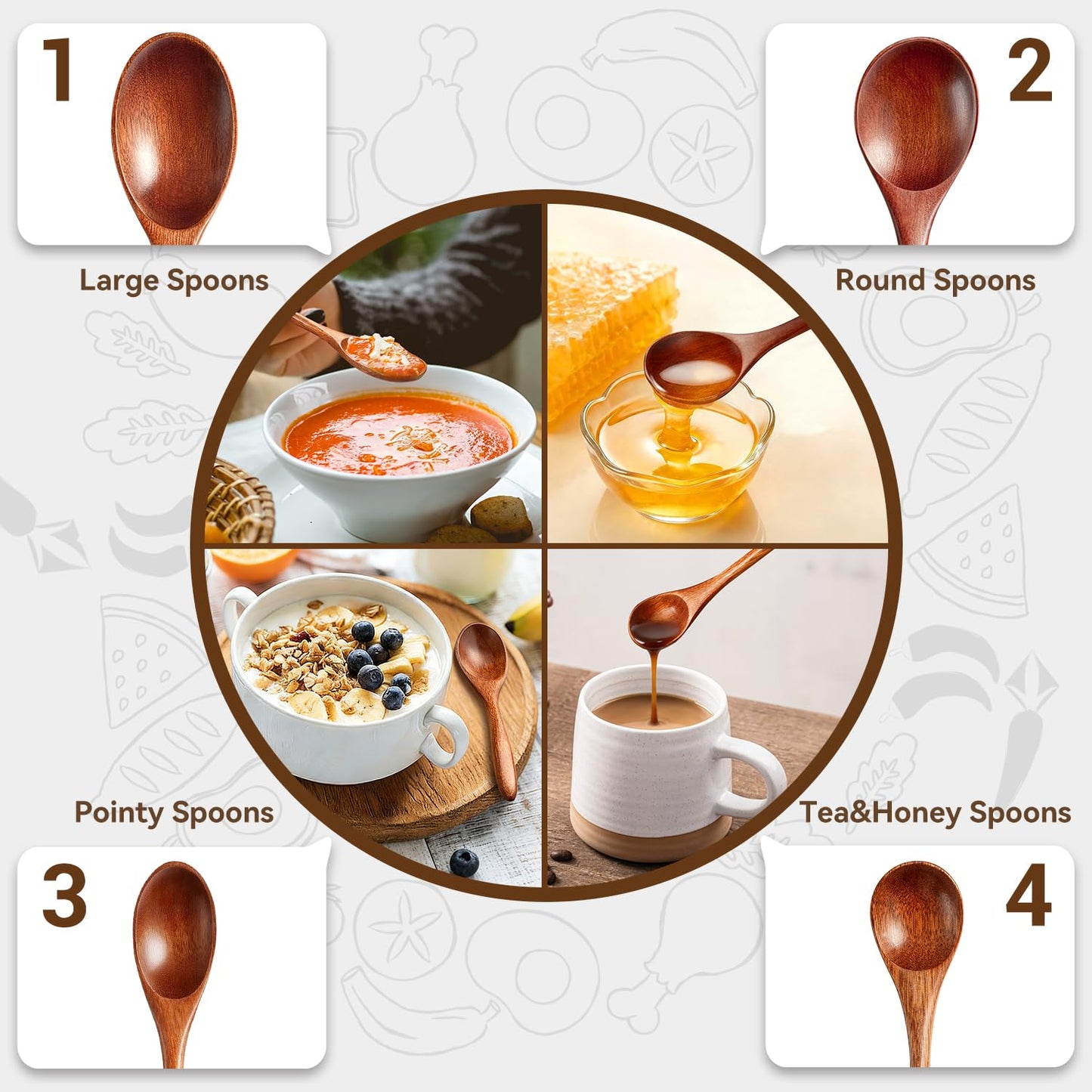 8Pcs Small Wooden Spoons for Eating, Wood Honey Spoon for Tea, Coffee&Soup, Little Tiny Wooden Serving Spoons Set for Cooking Mixing Stirring, 4 Sizes(9.3’’, 7.9’’, 7.1’’, 5.5’’)