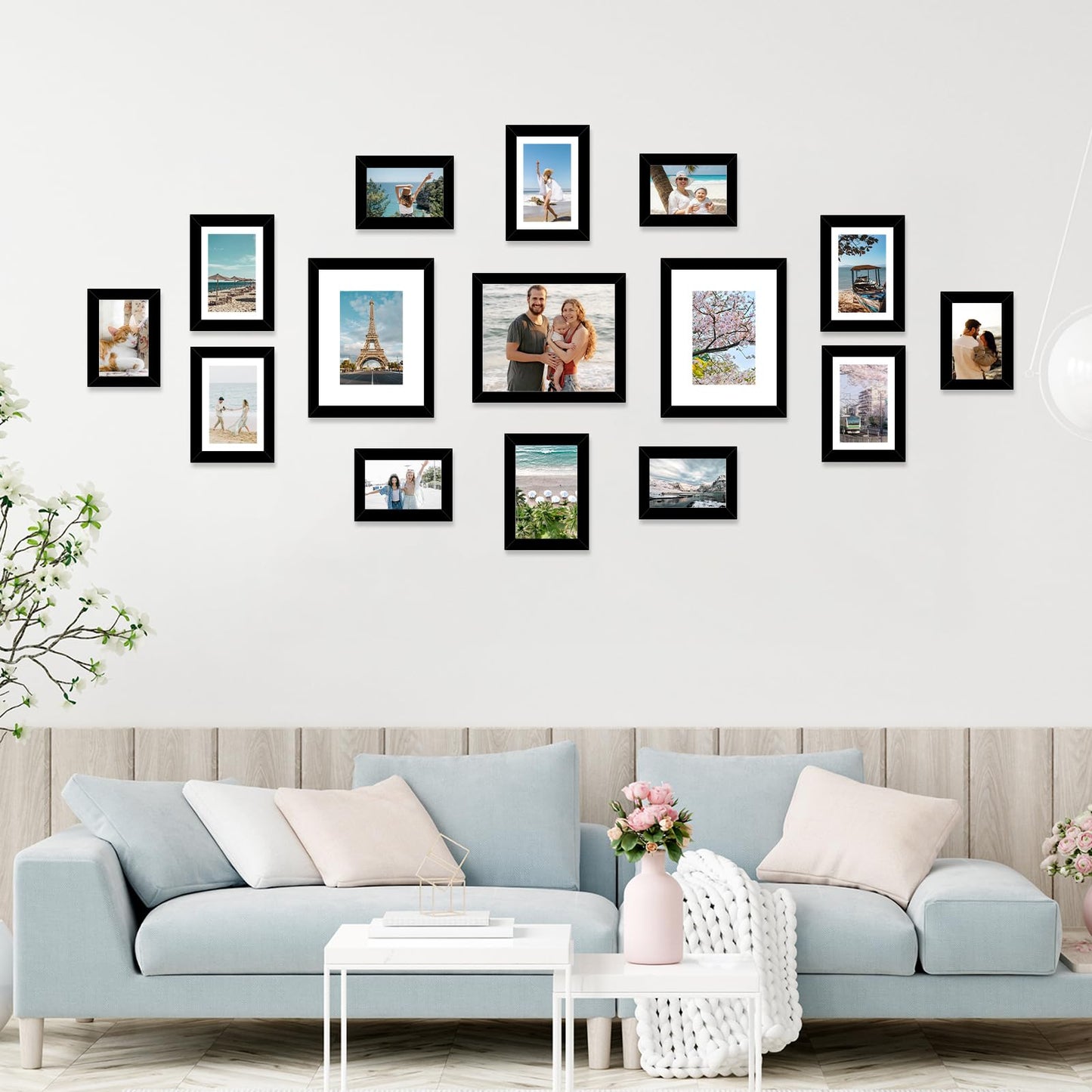 JCJMY 15 Pack Picture Frames Collage Wall Decor for Wall Hanging or Tabletop, Gallery Wall Frame Set for Family, Multi Sizes Photo Frames Collage Including 3Pcs 8x10, 6Pcs 5x7, 6Pcs 4x6, Black