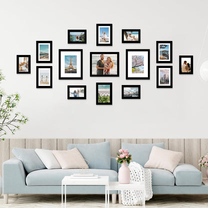 JCJMY 15 Pack Picture Frames Collage Wall Decor for Wall Hanging or Tabletop, Gallery Wall Frame Set for Family, Multi Sizes Photo Frames Collage Including 3Pcs 8x10, 6Pcs 5x7, 6Pcs 4x6, Black