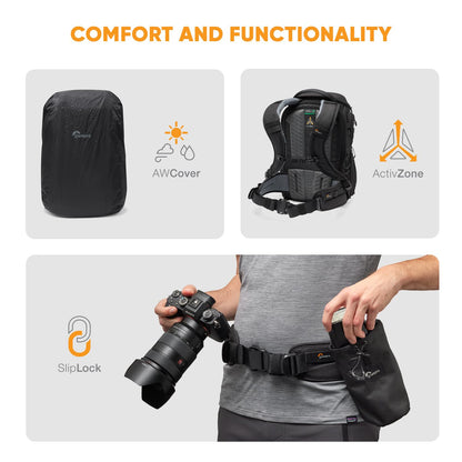 Lowepro ProTactic BP 350 AW III Camera Backpack, 4-point Access, Professional Camera Bag, DSLR/Drones/Mirrorless, Up to 14" Laptop, Rain Cover, for Photographer,Videographer, Volume 17L
