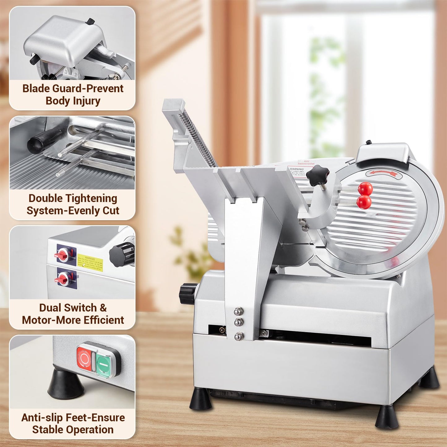 PeacefulHues Electric Food Slicer & Meat Slicer, 800W 12 Inch with Adjustable Thickness 0-18mm, Stainless Steel Blade for Home and Commercial Use