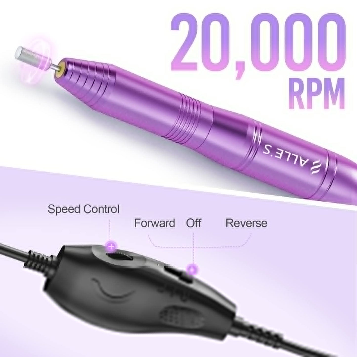 20000RPM Electric Nail Drill Compact Portable Efile Professional Manicure Pedicure Nail File Drill Kit for Acrylic, Gel Nails and Home Salon Use