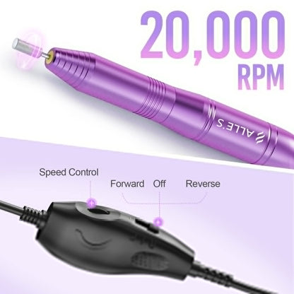 20000RPM Electric Nail Drill Compact Portable Efile Professional Manicure Pedicure Nail File Drill Kit for Acrylic, Gel Nails and Home Salon Use