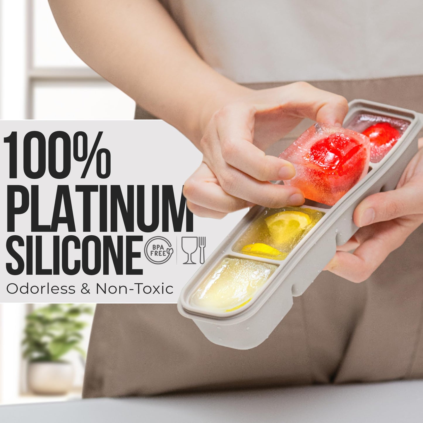 Firgi 0.7 oz/12 Sections Silicone Ice Cube Freezer Tray with Lid, 100% Food-Grade Platinum Silicone,Leak Resistance & Dishwasher Safe for Baby Food Prep,Breast Milk,Purees - Korean Made, Gray