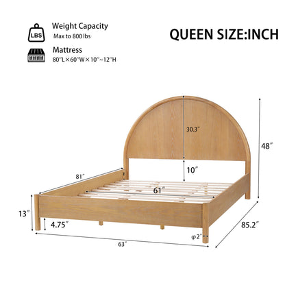 Christopher Knight Home Elsinore Queen Size Bed Frame with Arched Headboard, Modern Wooden Platform Bed, Wood Bed Support and Slats, No Box Spring Needed, Queen Size Beds for Adult, Natural Oak
