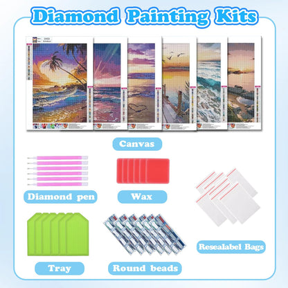 DOTSOPS Diamond Painting Kits Art Adults Painting Kit Crafts DIY 5D Diamond Art Packs Kits Full for Adults Beginner Home Wall Decoration Gift 11.8x15.7 Inches (6 Pack Beach)