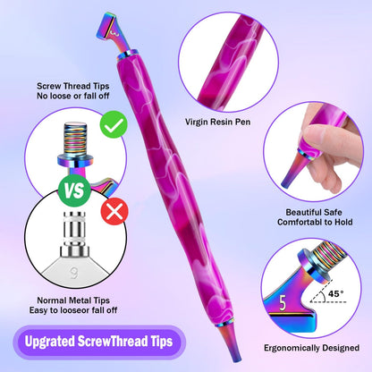 Sttargxing 21 PCS Diamond Painting Pen Kit,45 Degree Stainless Steel Screw Thread Multi Placer with 6 Clay, Diamond Painting Pen Accessories for DIY Craft (Colourful-45° Bevel)