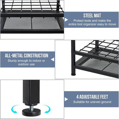 Garden Tool Organizer | Heavy-Duty Steel Holds 50 Long-Handled Tools - Easy Assembly, Black