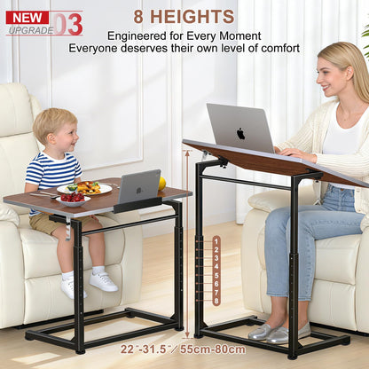 MLZLLL Tv Tray Table,Extra Large Dinner Food Tray Table,Couch & Bed Eating Desk,Heavy Duty Folding Laptop Side Table with 8Height&90° Tilt Adjustable,C-Shaped End Table with Phone/Tablet Slot Walnut