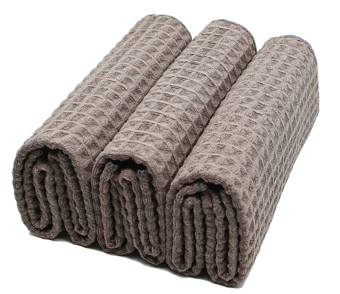VeraSong Waffle Weave Thick Microfiber Dish Drying Towels Absorbent Tea & Hand Towel Lint Free 16x24 Inch 3 Pack Gray