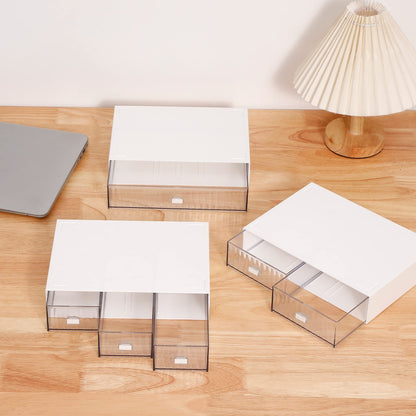 Ykpoqir Desk Organizer Stackable Storage with 6 Drawers Stackable Drawers for Desk Storage, Makeup Storage Accessories, Desktop Accessories with Drawers, White
