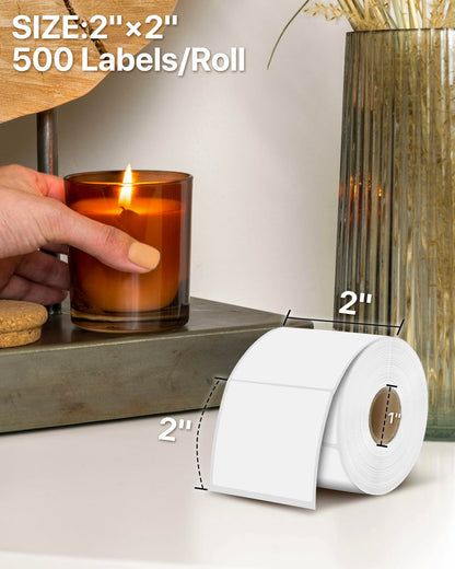 iEager 2"x2" White Square Thermal Printer Labels, Durable Label Stickers for Barcode, Logo, 500 Labels/Roll