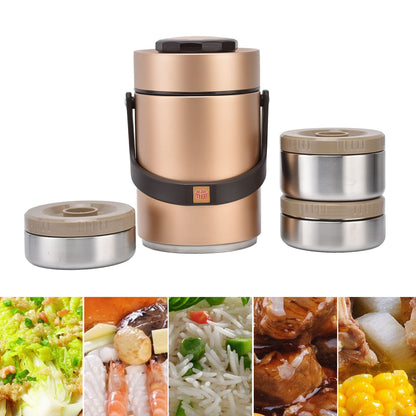 Estink 2000ml Vacuum Insulation Lunch Box 3 Layer Lunch for Hot Food, 304 Stainless Steel Thermal Lunch Box Insulated Food Jar Insulated Food Container (Gold)