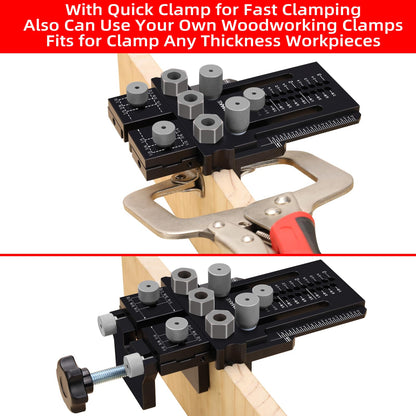 GOINGMAKE Dowel Jig Kit with Quick Positive Stop and Clamp, Adjustable Doweling Jig for Drill 1/4, 3/8 and 1/2 Inch Accurate Straight Dowel Holes, Fit Any Thickness Wood Joints, for Cabinet, Furniture