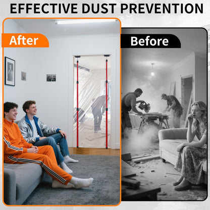 10FT Dust Barrier Poles Kit with Plastic Sheeting (32.8x13.1FT), 2 Heavy-Duty Zippers & Gloves – Telescoping Poles for Temporary Dust Barrier System, Home Renovation & Construction (4PCS)