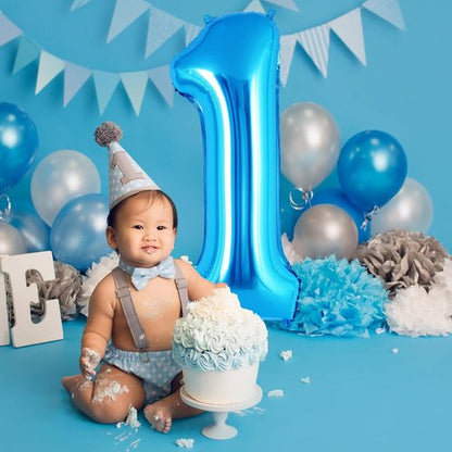 Blue Number 1 Balloon - 40 Inch Jumbo Foil Mylar Balloon for First Birthday Party & Anniversary Celebrations