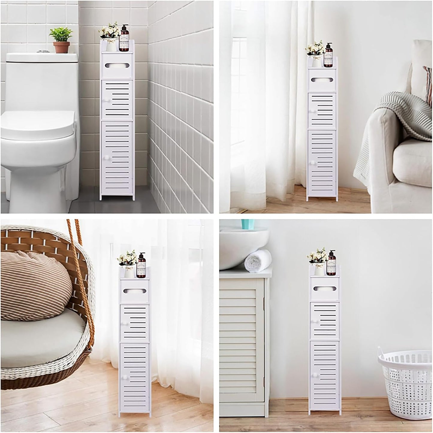 ShellKingdom Toilet Paper Holder Stand, Small Bathroom Storage Cabinet with Doors and Shelves, Slim Storage Cabinet