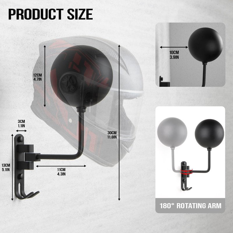 PUERSI Helmet Holder Wall Mount - 2 Pack 180° Rotation Helmet Hanger for Motorcycle Bike Racing Outerwear Sports Gear Display Motorcycle Accessories