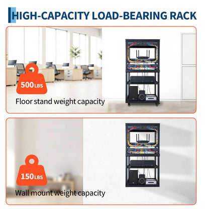 Garvee 20U Network Rack with Casters - Heavy Duty Open Frame Network/Server Rack for IT & AV Gear, Floor Standing or Wall Mounted IT Equipment Cabinet, with 2 PCS 1U Rack Shelves & Mounting