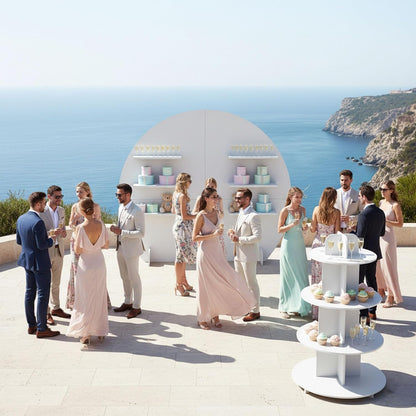 6.56FT Wooden Wedding Gift Display Arch, 6-Tier Champagne Wall Backdrop with Shelves for Party Favors, Escort Cards, Cupcakes & Desserts, Reusable Display Stand for Wedding Reception, Ceremony, Bridal Shower