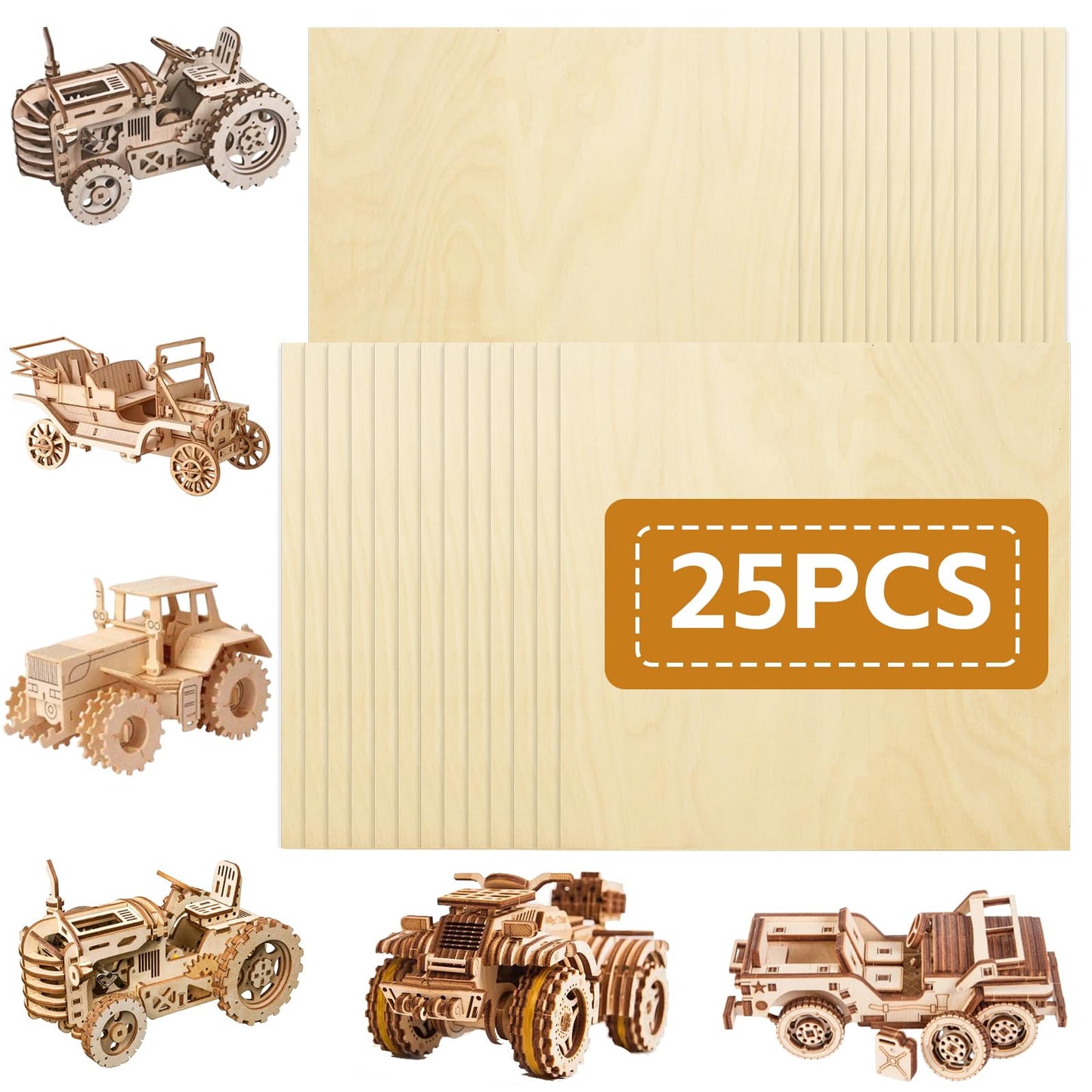 25Pcs 12 x 12 x 1/8 Inch Baltic Birch Plywood Sheets 3mm Unfinished Plywood Sheet for Arts and Crafts, Painting, Pyrography, Wood Engraving, Wood Burning, Laser, Architectural Models